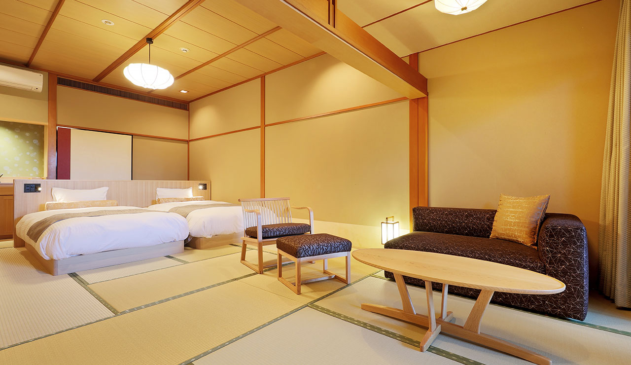 温泉露天風呂付ツインベッドモダン和室
